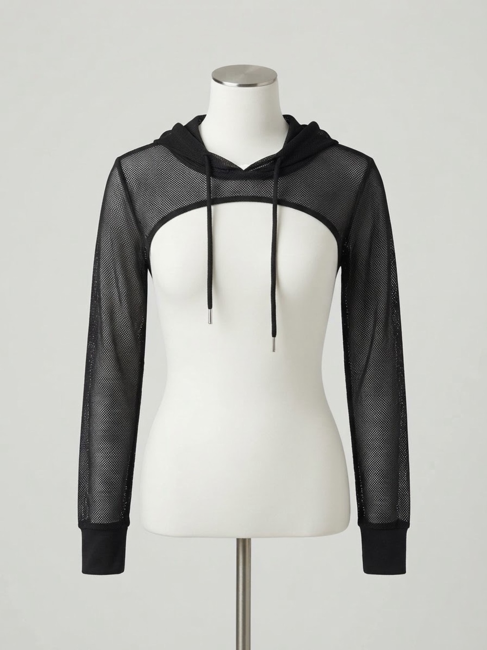 H&M Black Sheer Mesh Cropped Hoodie Shrug